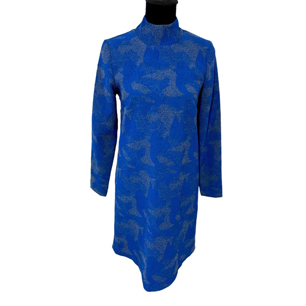 Hunter Bell Dress | Blue textured long sleeve dress | blue vintage style dress - Picture 9 of 10